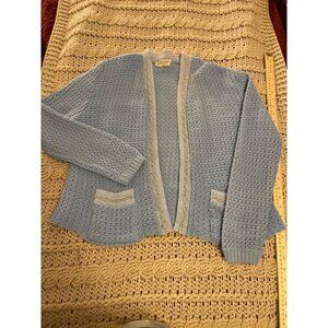 Vintage Bams Knits Blue‎ OPEN FRONT WITH CABLE Cardigan WOMEN'S SZ M
